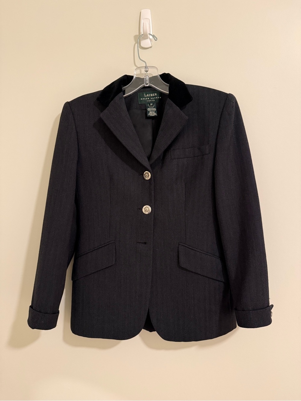 Vintage Lauren Ralph Lauren 2P Herringbone Wool Riding Blazer Velvet Collar